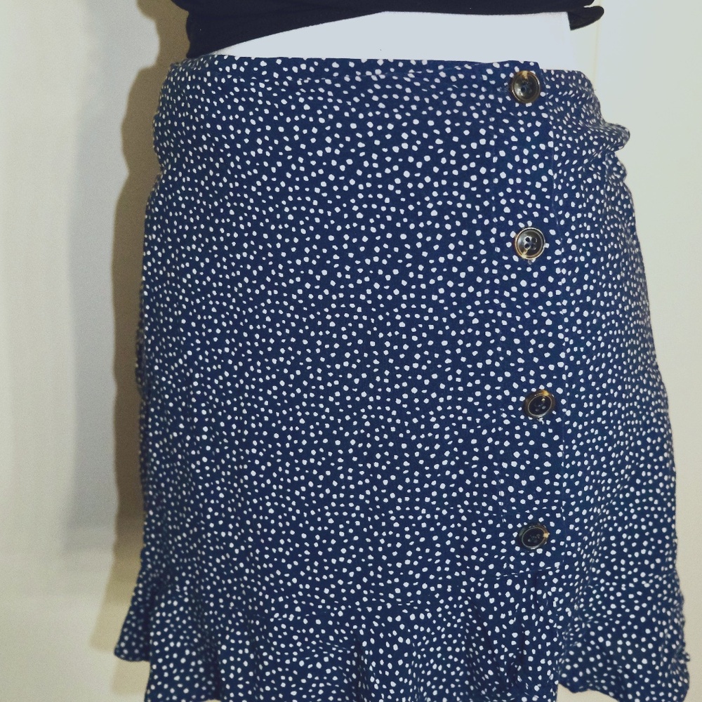 navy blue polkadot skirt
